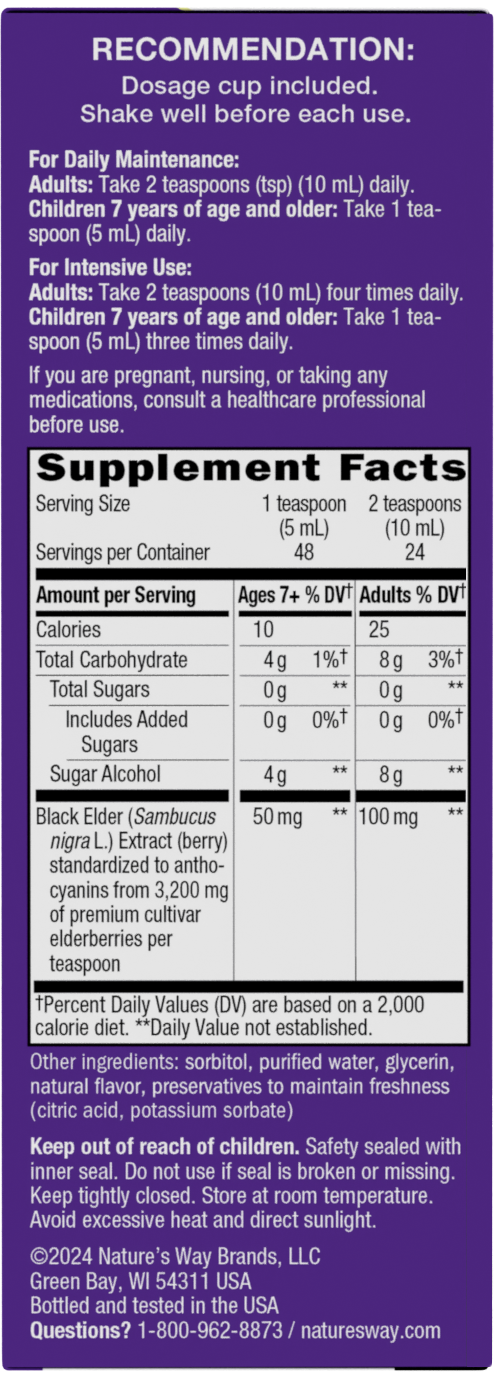 <{%MAIN2_15331%}>Sambucus Zero Sugar Traditional Immune Syrup - right side of pack