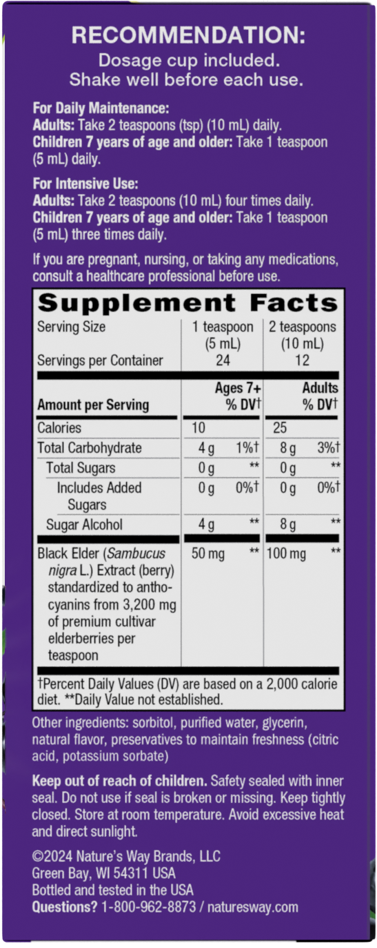 <{%MAIN2_6971%}>Sambucus Zero Sugar Traditional Immune Syrup - right side of pack