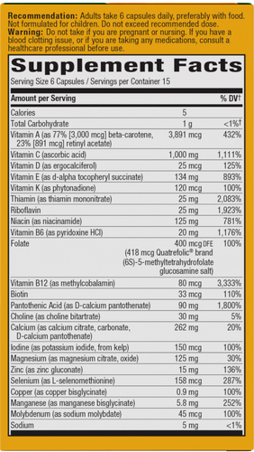 Alive! Max6 Max Potency Daily Multivitamin-No Added Iron - right side of pack Sku:15092