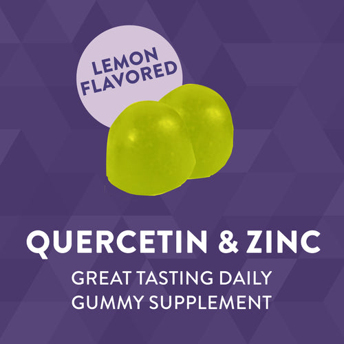 Lemon flavored quercetin and zinc, great tasting daily gummy supplement Sku:14261